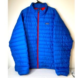 Mens PATAGONIA Navy Orange Goose Down Puffer Sweater Jacket XXL See All Pictures